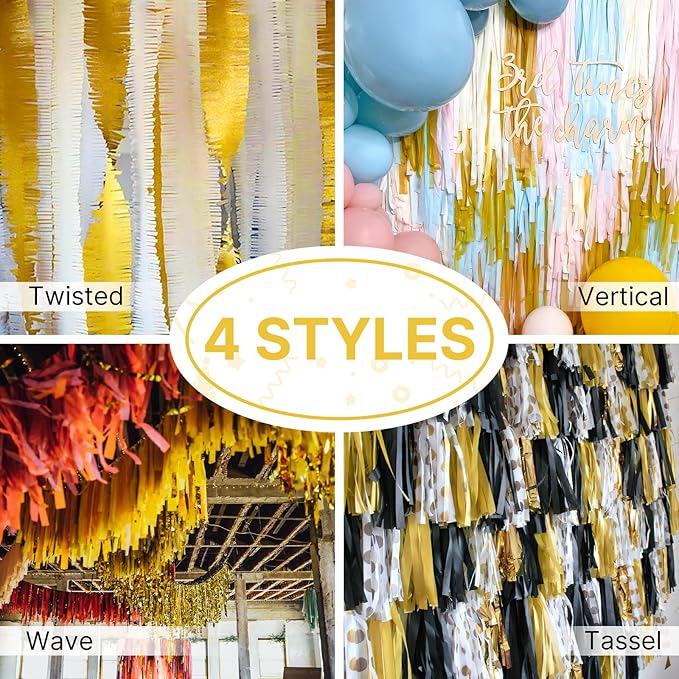 PartyWoo Gold Foil Crepe Paper Streamers 4pcs 328ft Pack of Metallic Gold Foil Crepe Paper for Wedding Birthday Baby Shower Bridal Shower Engagement New Year Eve Graduation Party Decorations