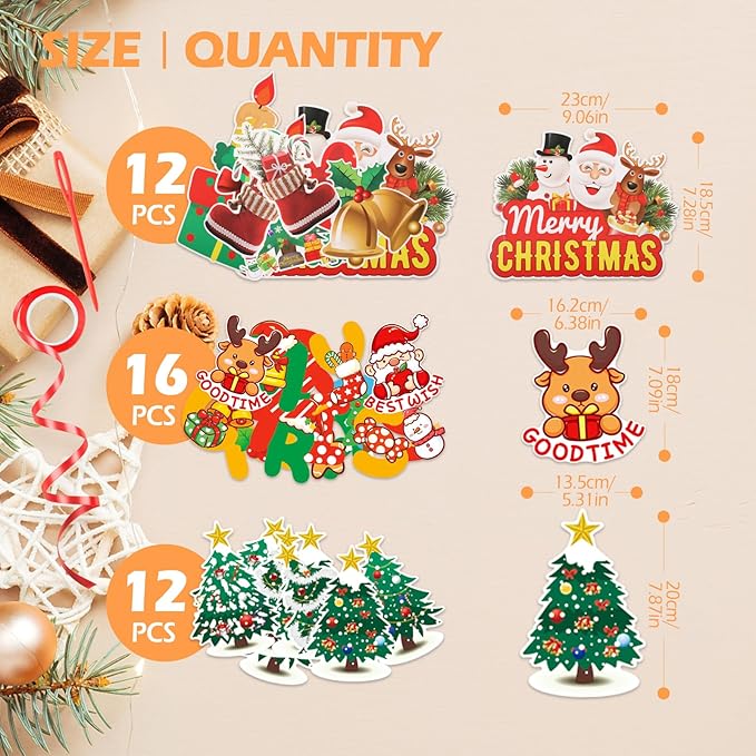 Merry Christmas Banner 3 Set, Hanging Christmas Garland Decorations with Colorful Xmas Tree Banner, Needles and Ribbons for Xmas Party Home Office Decorations Celebration Supplies