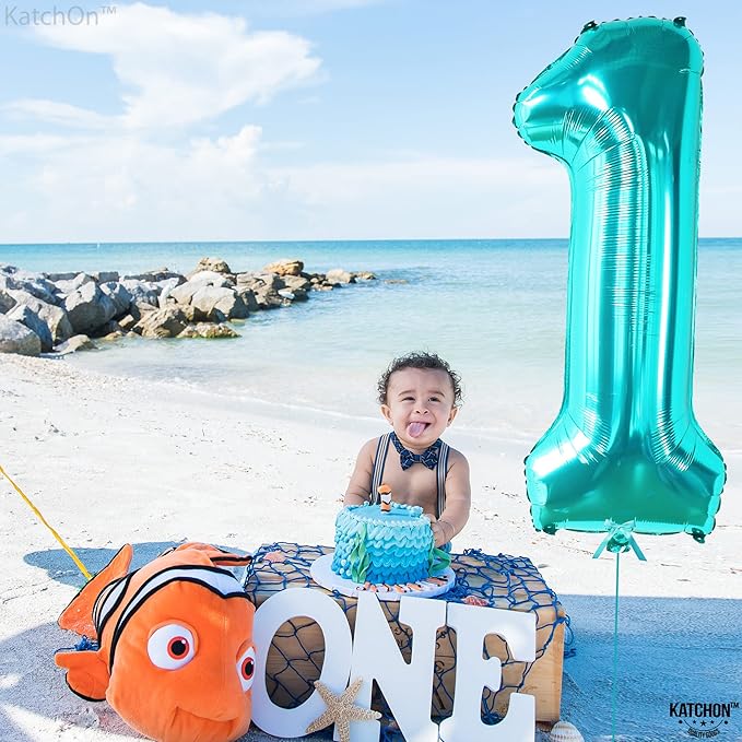 KatchOn, Giant Blue Teal Number 1 Balloon Number - 40 Inch | Mylar Foil Number 1 Balloons Happy Birthday Decorations Teal | Number Balloons For 1st Anniversary Decorations | 1 Foil Balloon