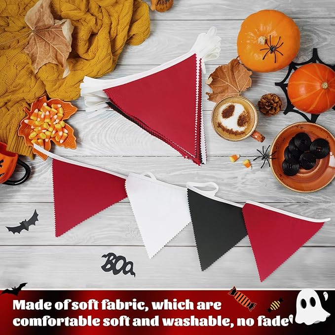 GCQQ 40Ft Red Black White Banner 42Pcs Graduation Banner Decorations Red Black White Party Decor Outdoor Triangle Fabric Bunting Banners for Halloween Grad Mickey Las Vegas Pirate Casino Party Decor