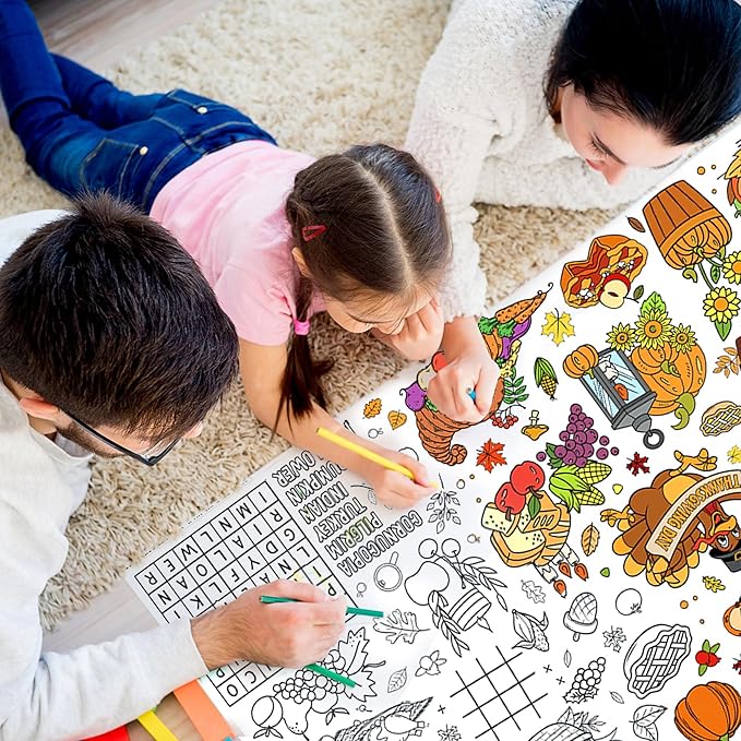 BCCSNNM Thanksgiving Giant Coloring Poster,Thanksgiving Crafts Paper Tablecloth DIY Drawing Blank Tablecover for Home Activity Party Supplies 31.5 x 72 Inch