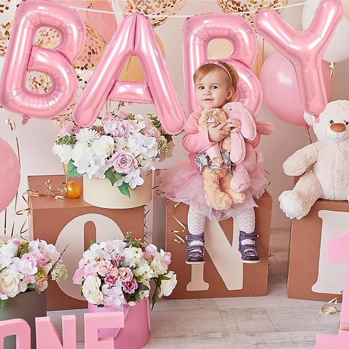 Biapian 40 Inch Baby Letter Balloons, Giant Light Pink Baby Balloons, 4 Pcs Big Pastel Pink Foil Large Aluminum Balloon for Girls Women Birthday, Baby Shower, Wedding, Gender Reveal Party Decoration