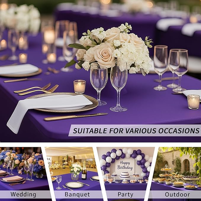Fixwal 3 Pack Purple Table Cloths Rectangle 6FT, Tablecloths Rectangular Stretch Spandex Fitted Table Covers 6 FT for Parties, Trade Shows, Banquet, Weddings, Event
