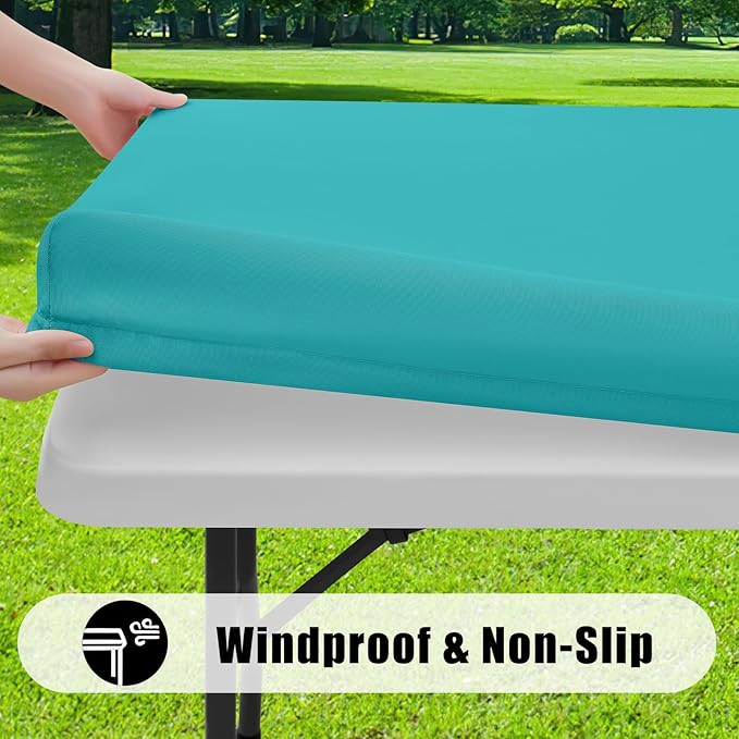 Smiry 2 Pack Rectangle Picnic Table Cloth, Waterproof Elastic Fitted Tablecloths, Washable Polyester Rectangular Patio Table Cover for Camping, Indoor and Outdoor (Turquoise, 30"x96")