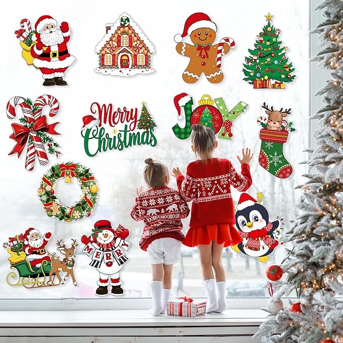 Large 11"x14" Vintage Christmas Cutouts Decorations Cardboard Cutout Set of 12, Vintage Christmas Red and Green Paper Cut Outs Party Decoration Indoor Outdoor, Retro Paper Xmas Cutouts Wall Decor