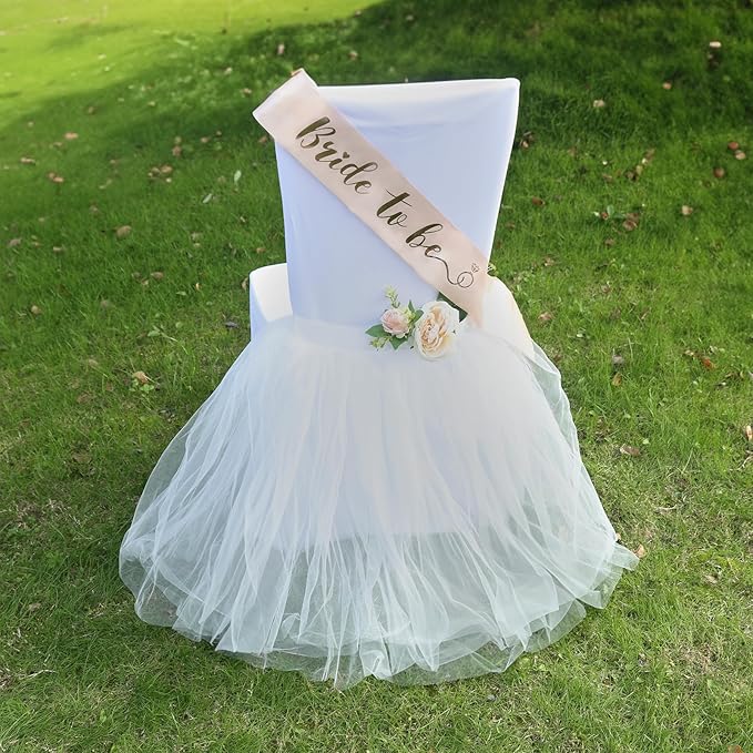 UNIQOOO Chair Tulle Tutu Decoration for Bridal Shower | Birthday Party, Veil Fluffy Look in White Color - Great for Wedding, Baby Shower – Party Accessory Supplies, 20” x 20” - Fit Standard Chair
