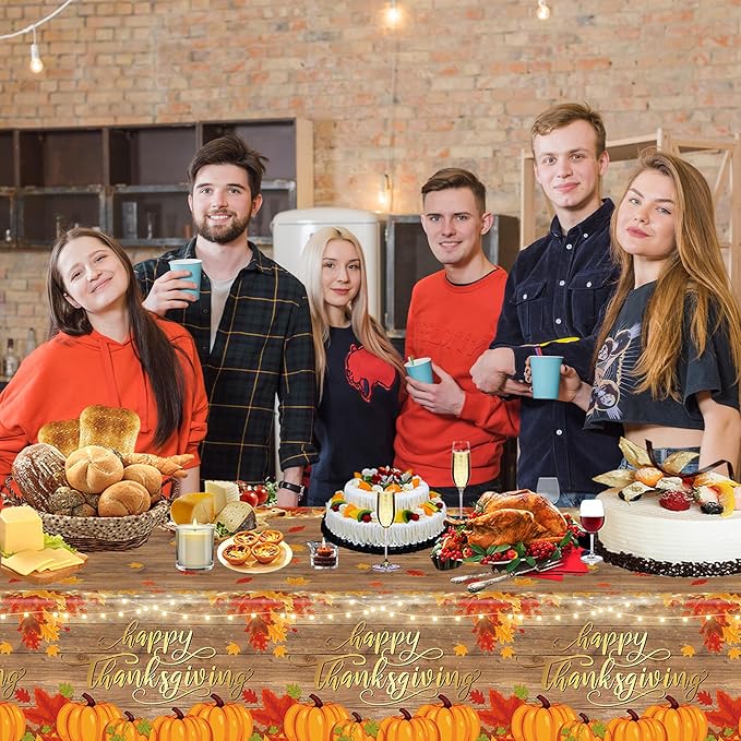 Thanksgiving Disposable Tablecloth, 54 x 108 Inch Rectangle Waterproof Plastic Fall Theme Tablecloth for Harvest Party Table Decoration (Pumpkin 3 Pack)