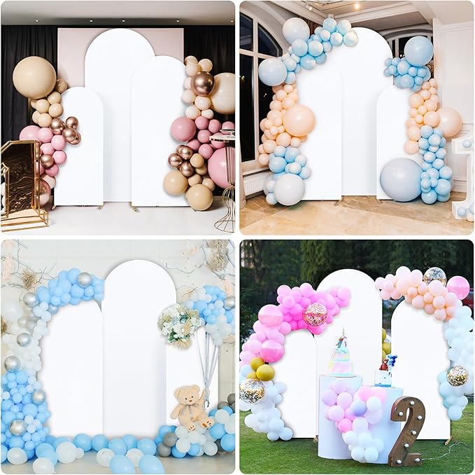 Dofilachy Arch Backdrop Cover - Stretchy Fabric for Wedding Arch Stand, Set of 3 Spandex Covers (4FT, 5FT, 6FT, White)