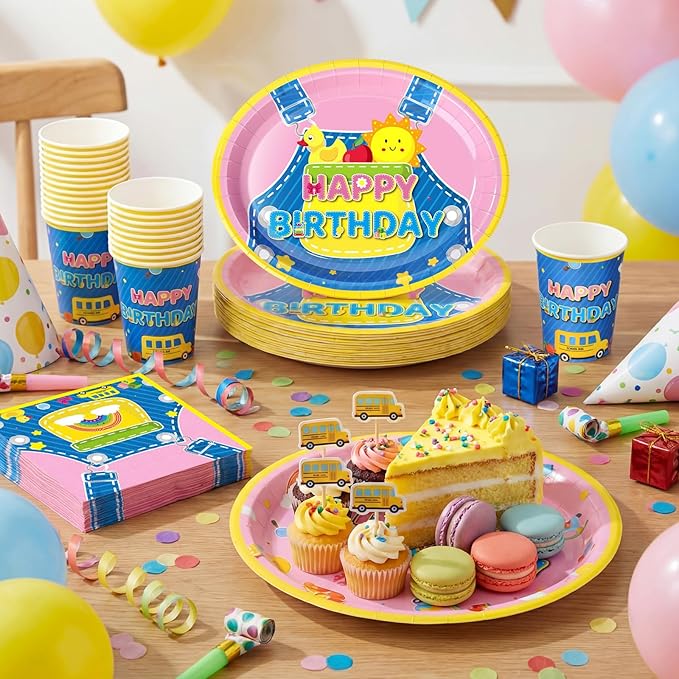 Vesici 150 Pcs Cartoon Birthday Oval Paper Plates and Napkins Set-serves 50, Cartoon Teacher Party Supplies 10'' x 12'' Large Disposable Heavy Duty Plate English Teacher Tableware for Birthday Party
