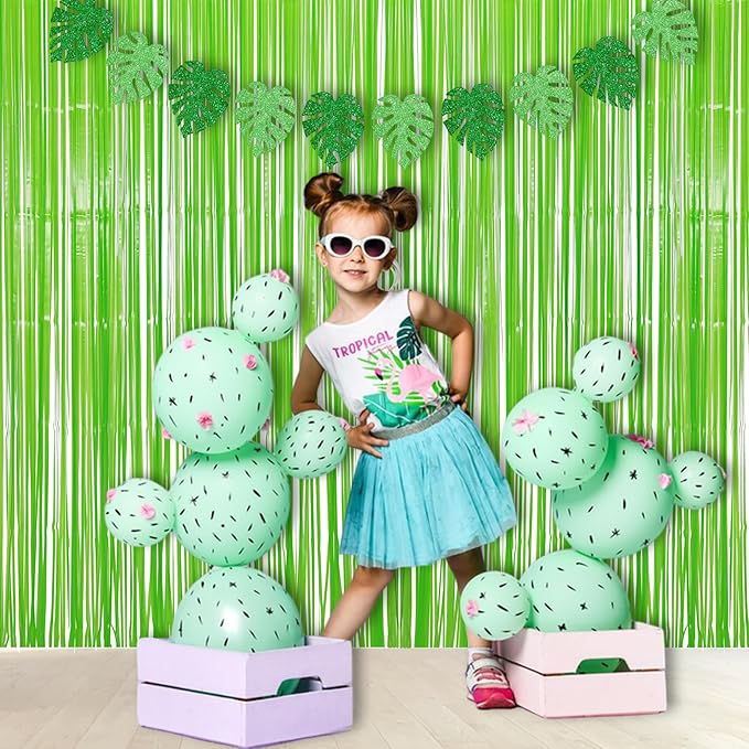 BRAVESHINE Pastel Green Streamers Party Backdrop Decoration - Tinsel Curtain Foil Fringe Backdrop for St Patricks Day/Birthday/Dinosaur/Lime Green/Frog Theme/Wizard Decorations - 3.2ft X 8.2ft