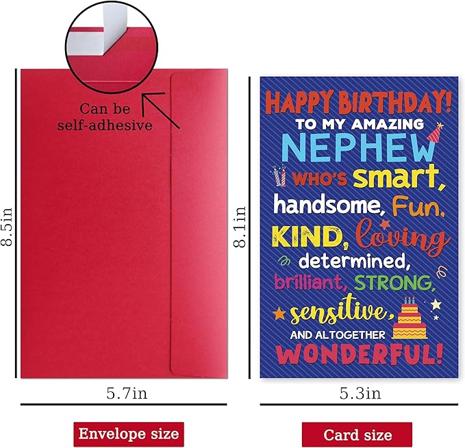 Nephew Birthday Card, Funny Birthday Card Gifts for Nephews from Aunt Uncle, Heartwarming Greeting to A Wonderful Nephew