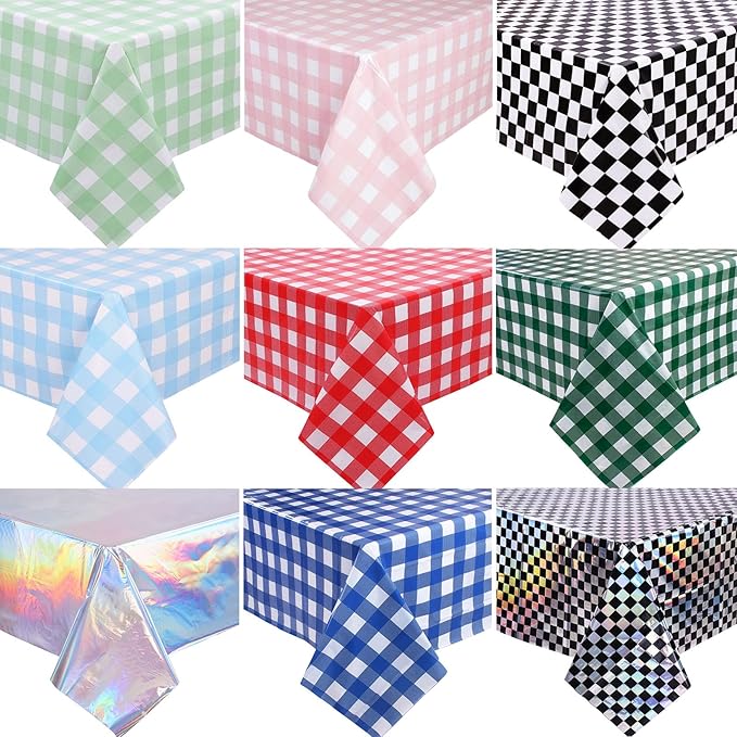 3 Packs Pink Checkered Tablecloth 54 x 108 Inch Disposable Picnic Table Cloths Waterproof Rectangular Plaid Tablecloth for Birthday Carnivals Parties