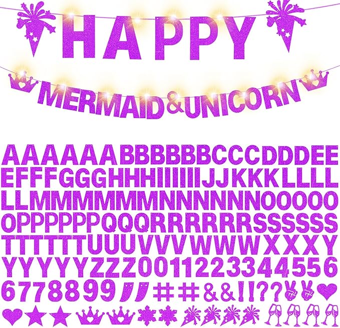 175Pcs DIY Custom Letter Banner Glitter Customizable Banner Kit 0-9 Numbers DIY Theme Happy Birthday Letters Personalized Banners for Wedding Birthday Party Decoration Supplies(Dazzling Purple)