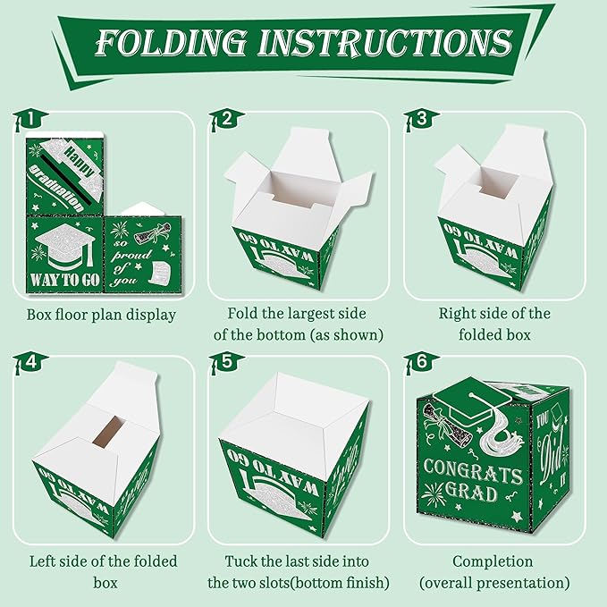 AYGXU graduation card box Holder 2026 with 30pcs graduation cards,Graduation party Decorations,graduation money box,Graduation Party favors Supplies-green box