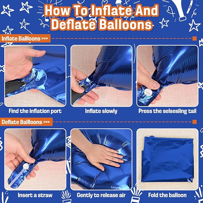 Blue and Orange Square Foil Balloons Wall, Double Sided Chrome Deep Blue and Orange Balloons Tunnel Arch Kit Backdrop for Boys Birthday Graduation Baby Shower blue Birthday Party Decorations