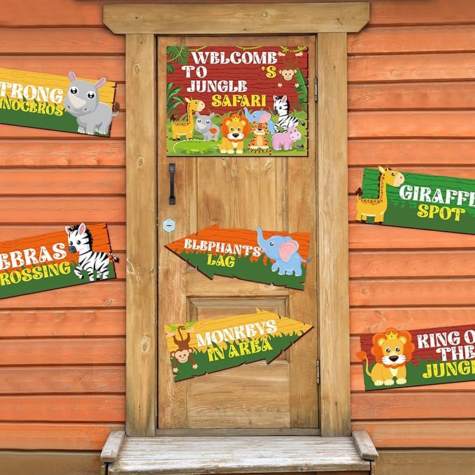 Hooqict 20 Pieces Safari Party Sign for Welcome to Jungle Safari Theme Party Decorations Directional Signs Classroom Wild Animal Birthday Party Decorations Zoo Party Supplies