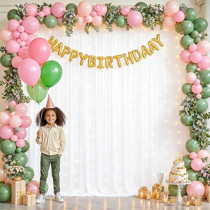 White Backdrop Curtains with Lights for Parties,10x10FT Wrinkle Free Wedding Photo Backdrop Curatin Drapes Fabric for Baby Shower Birthday Ceremony Reception Home Party Decorations-5ft x 10ft,2 Panels