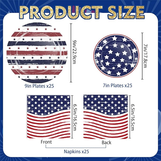 OuMuaMua 75 Pcs American Flag Patriotic Party Plates and Napkins, 4th of July Disposable Tableware Paper Set for Veterans, Election, July 4th Independence Day Party Supplies Decorations, Serves 25