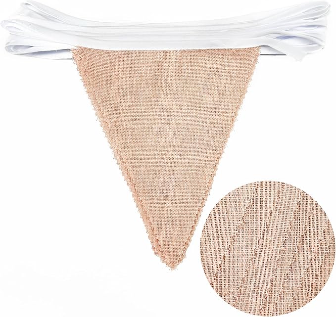 46Ft Nude Party Decorations Beige Burlap Banner Nude Triangle Pennant Flag Linen Garland Streamers for Vintage Boho Birthday Rustic Baby Shower Wedding Graduation Camping Party Decorations