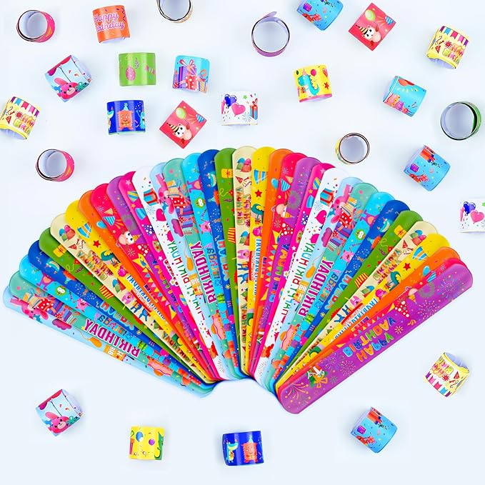 36 Pcs Happy Birthday Slap Bracelets for Kids, 12 Styles Colorful Bulk Slap Wristbands - Birthday Snap Bracelets for Summer Party Favors Gift Exchange