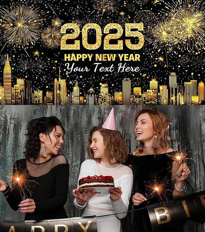 Custom Happy New Year Banner 2025 Personalized New Years Backdrop and Signs New Years Eve Party Supplies Indoor Outdoor Decorations 2025 Gifts Style 32