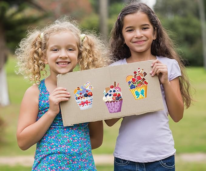 24 Sheets Cupcakes Stickers for Kids Treats and Sweets Sticker Sheets Make a Face Stickers for Birthday Party Mix and Match Dessert Cookies Stickers Party Favors