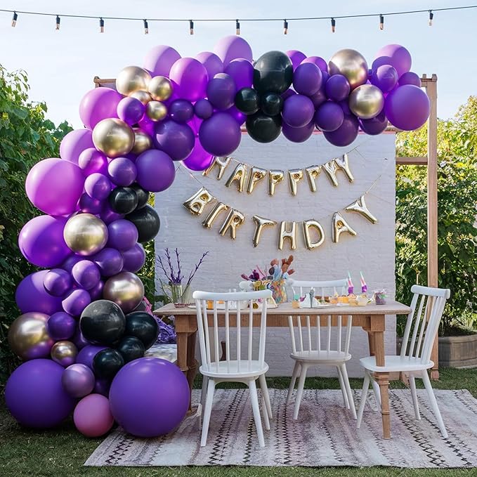 Purple and gold Balloon Arch Kit, 120PCS Purple and White Balloon Garland Pastal Purple White Gold Confetti Balloons for Girls Birthday Baby Shower Bridal Shower Graduation 2025 Party Decorations