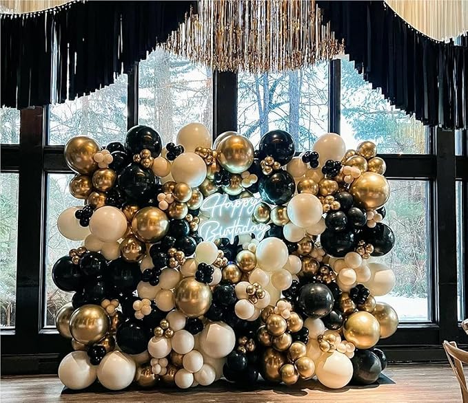 Black Gold Silver Balloons Garland Arch Kit, 141Pcs Latex Balloons Different Sizes 18 12 10 5 Inch for Party Decorations, Wedding Backdrop, Birthday, Baby Shower, Graduation