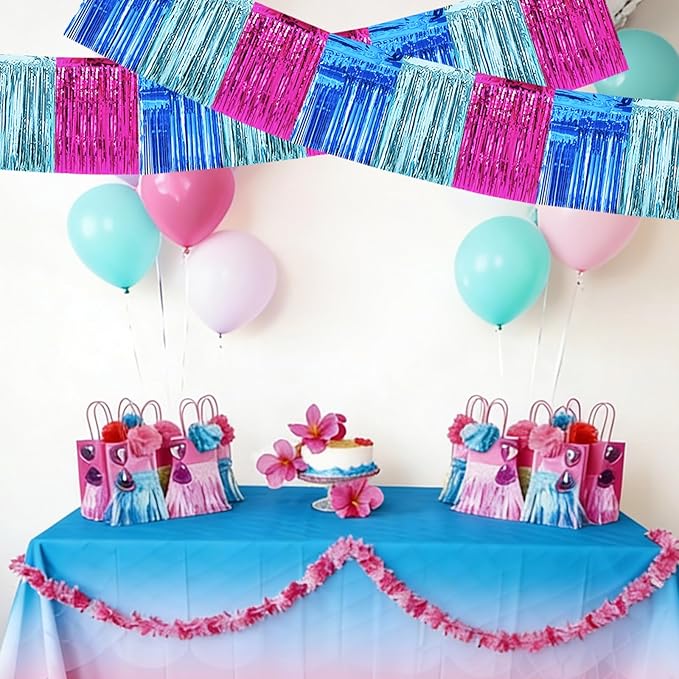 BEISHIDA 3 Packs Metallic Foil Fringe Garland Mix Blue Pink Wall Hanging Tinsel Fringe Banners for Car Floats Birthday Baby Bridal Shower Wedding Graduation Holiday Party Decoration(30 Feet)