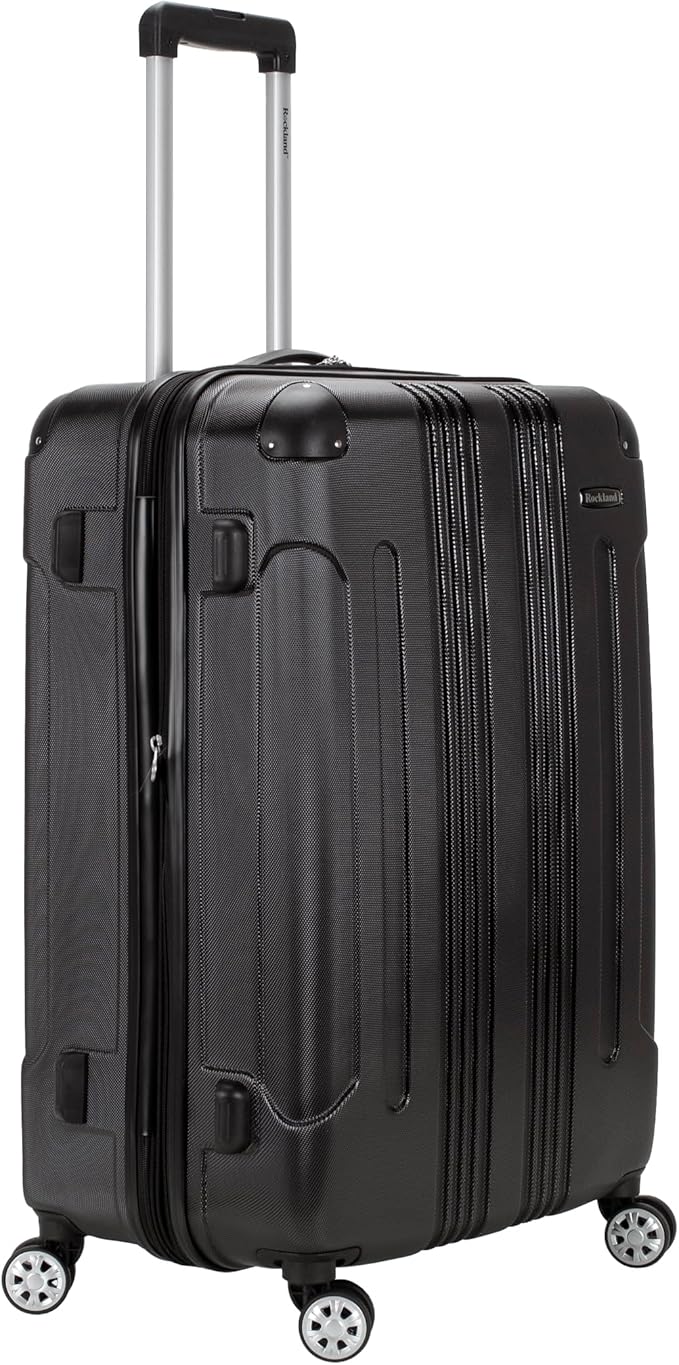 Rockland London Hardside Expandable Spinner Wheel Luggage, Checked Large 28", Black