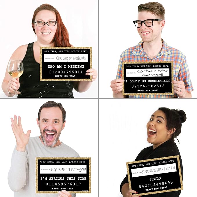 Big Dot of Happiness New Year's Eve - Gold - New Years Eve Party Resolution Mug Shots - Photo Booth Props Kit - 20 Count