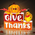 BlcTec Thanksgiving Decorations for Home, Lighted Thanksgiving Wood Block Sign with 3D Letters, Pumpkin, Turkey, Maples, Fruit, Timer, Battery Operated Thanksgiving Sign for Table, Mantle, Shelf Home Décor
