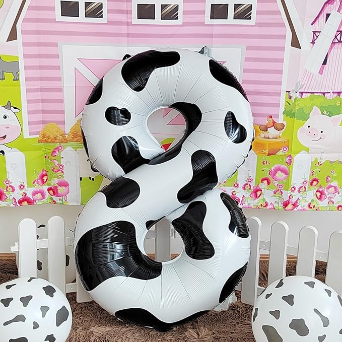 Cow Print Balloon Birthday Decorations Supplies,40 inch Number 8 Balloon | Cowgirl Theme Number Balloons for 8st Birthday Party | Farm Barn Decor for kids
