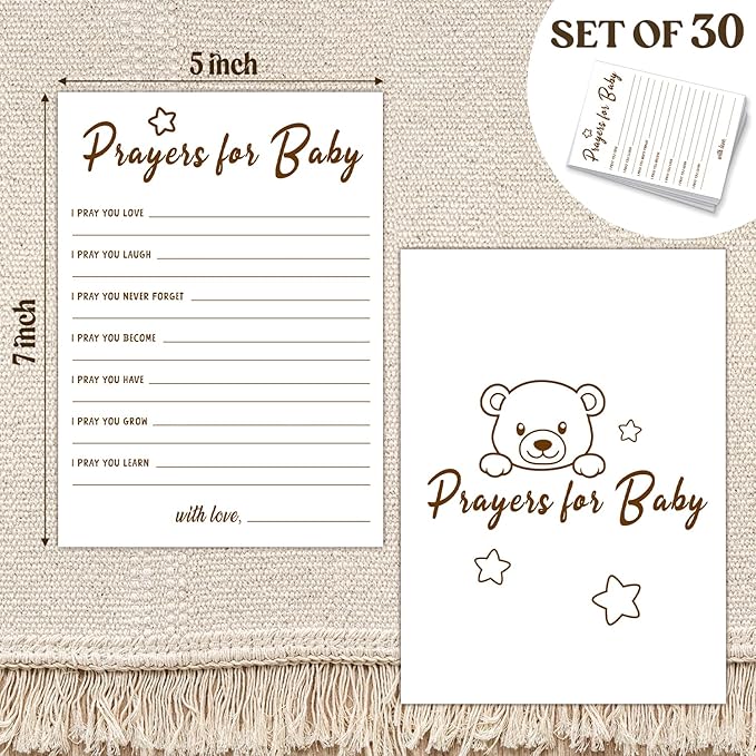 30 PCS Cute Bear Prayers for Baby Shower Game for Boy Girl, Double-Sided Games Gender Neutral Gender Reveal Party Supplies & Decor-C14