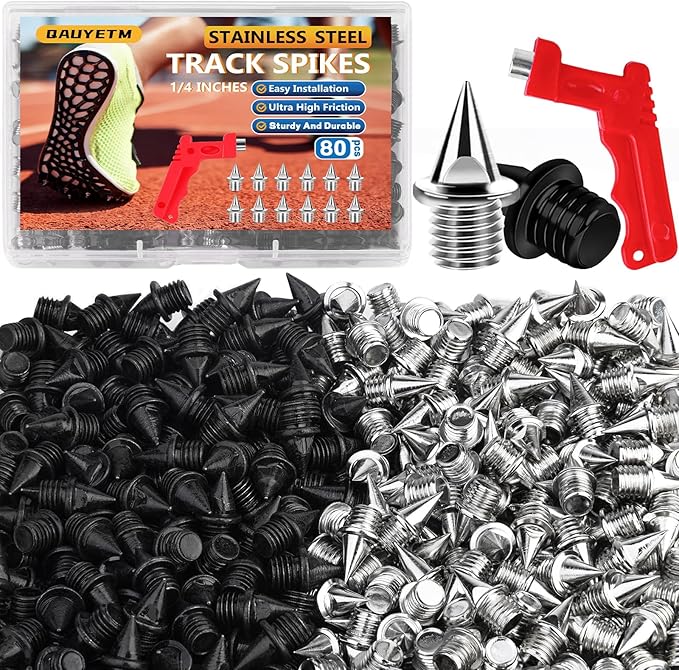 1/4 Inch Track Spikes, Stainless Steel Track and Cross Country Spikes with Spike Wrench, Replacement Spikes for Sprint Sports Short Running Climbing Track Shoes