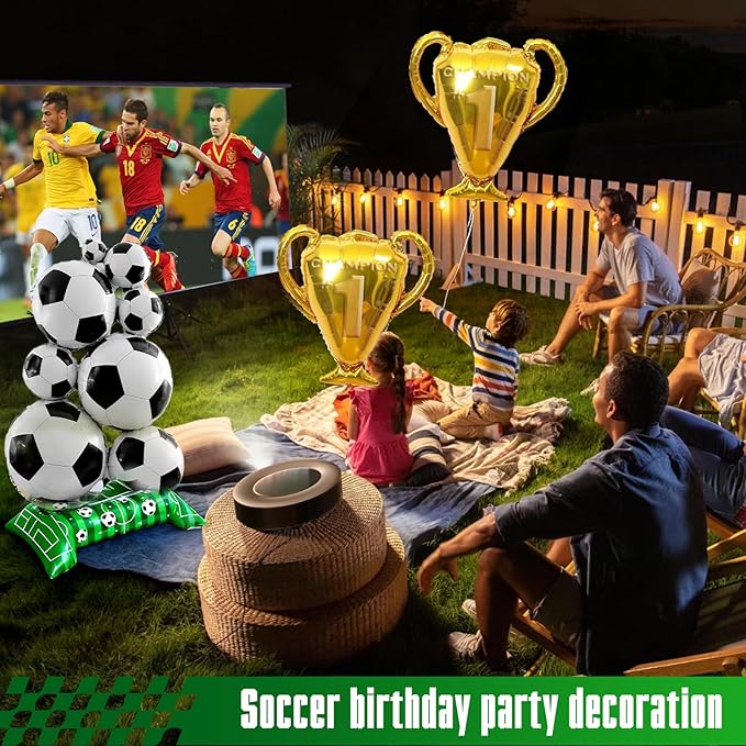 Soccer Balloons 3-Pack - Giant Self Soccer Ball Balloons with Trophy | Soccer Party Decorations for Sports Themed Birthday, World Cup Party Supplies for Boys Men