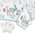 K1tpde Mahjong Party Tablecloth Decoration - 3PCS Cocktail Themed White and Blue Plastic Tablecloth, Disposable Cocktail Tablecover for Adult, Mahjong Party Supplies for Birthday Bachelorette Decor
