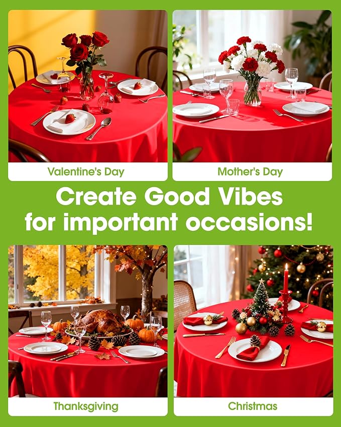 Pureegg Plastic Table Cloth Disposable 10 Pack, 84'' Round Table Cloths, Valentines Day, Thanksgiving, Christmas Decorations, Fall Tablecloths, Round, Plastic Cover, Leakproof & Sturdy, Red
