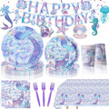 Mermaid Party Supplies Tableware Set,Purple Birthday Decoration Including Plates Napkins Cups Invitation Cards Banners Tablecloths Knife Fork Straws for Party Baby Shower Decorations,Serves 20