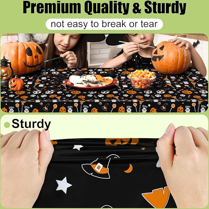 Smiry Disposable Table Cloth - 6 Pack, 54 x 108 Inch Waterproof Rectangle Tablecloths for Parties, Decorative Plastic Table Cover, Leakproof & Sturdy, Black & Silver