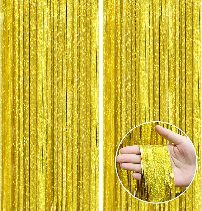 Glod Glitter Foil Backdrop 2 Pack for Birthday, Baby Shower, Wedding Engagement, Holiday Celebration Party Decorations, 3.3 FT x 6.5 FT, Glod