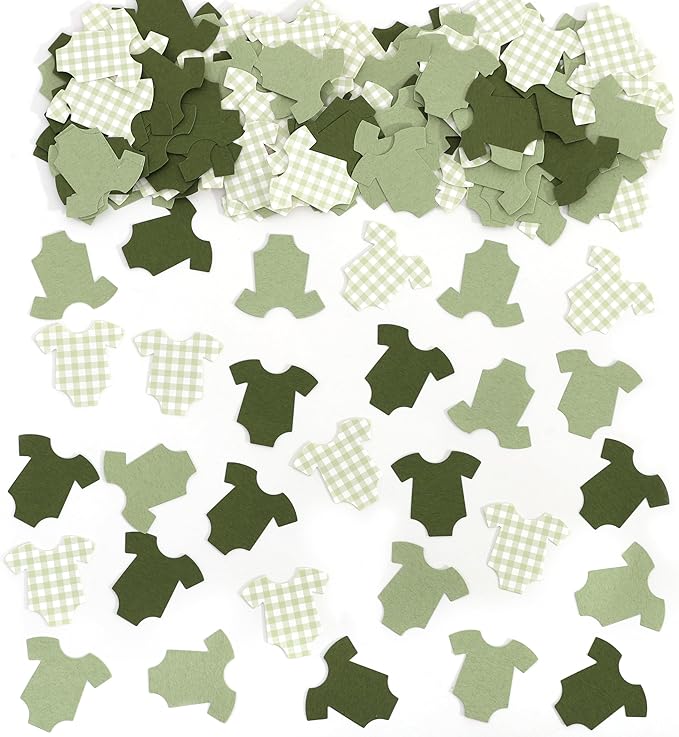 Green Bodysuit Confetti - Green Gingham Baby Shower Confetti,Baby Shower Decoration,Boy/Girl Onsie Decor (green-2)