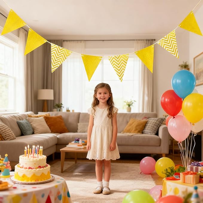 Pennant Banner Flags 24 Pcs Big Metallic Mirrored, 26 Ft Gold Wave Pattern Cardboard Triangle Banner, Party Birthday Wedding Nurse Graduation Holiday Wall Decorations, Festive Supplies