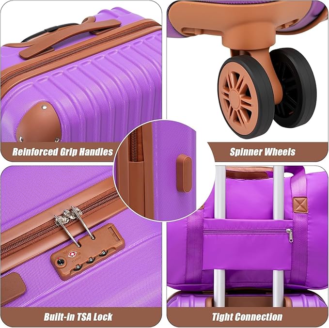 Cosbarn Carry On Luggage Sets 3 Piece, 20 Inch Luggage 22x14x9 Airline Approved with Wheels and TSA Lock, ABS Lightweight Hardshell Travel Suitcase Set with Duffel Bag Travel Bag for Men Women