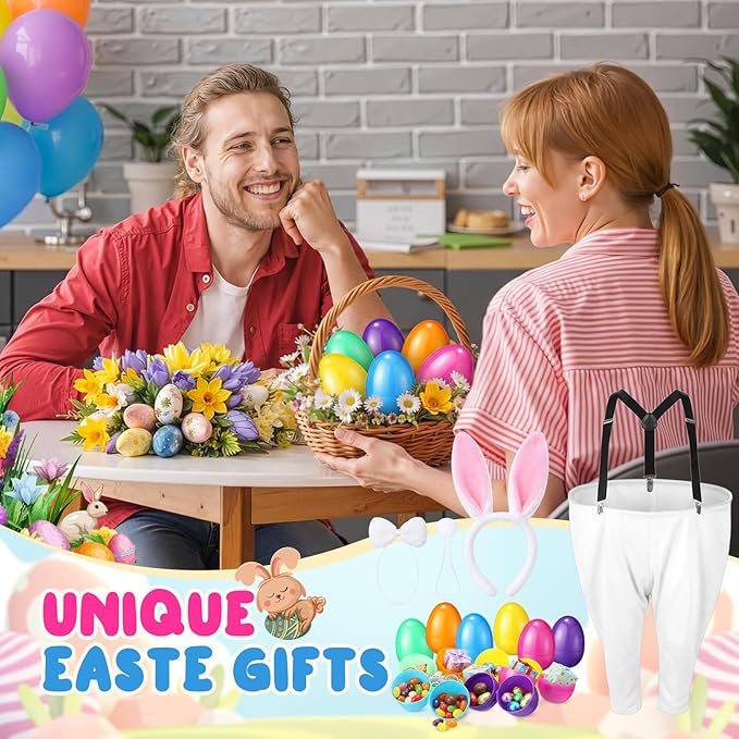 Vinsot 16 Pcs Easter Granny Pants Yard Game Set Oversized Granny Pants with Colorful Easter Eggs, Bowtie, Bunny Ears and Tail, Outdoor Tossing Game Bunny Suit for Spring