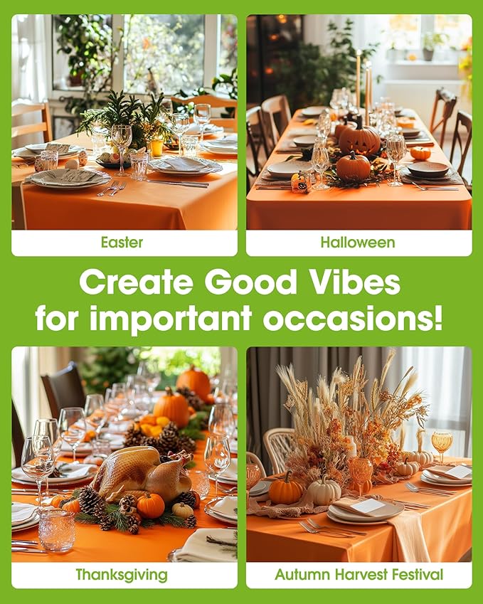 Pureegg Plastic Table Cloth Disposable 6 Pack, 54 x 108 Inch Table Cloths, Halloween Party, Thanksgiving Decorations, Harvest, Fall Tablecloths, Rectangle Tables, Waterproof, Orange