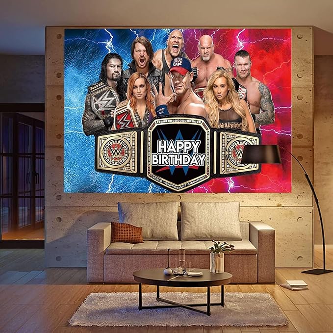 Wrestling Backdrop,Wrestling Party Background Photo Booth Banner Large Fabric Artistic for Birthday Party Decorations (Red Blue)
