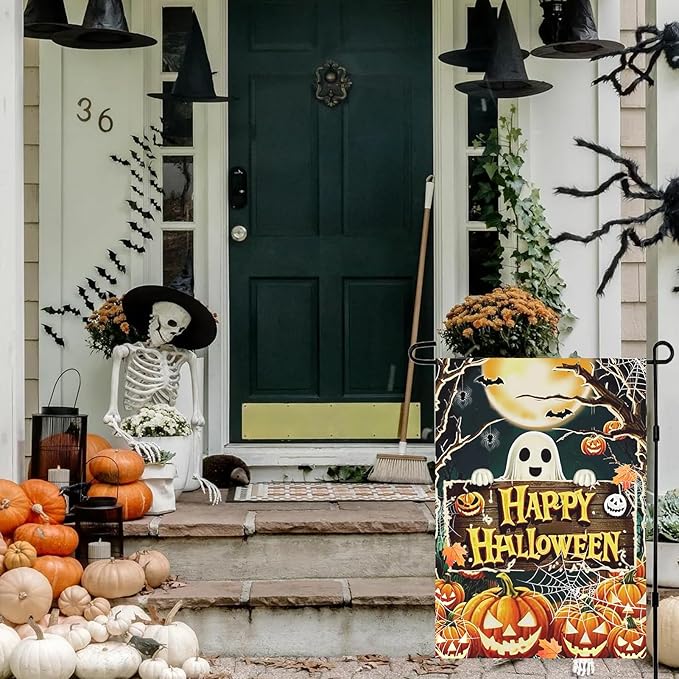 3pcs Happy Halloween Garden Flag Thanksgiving Christmas Garden Flags 12x18 Inch Double Sided Outside, Small Burlap Yard Lawn Decorations, Holiday Outdoor Decor