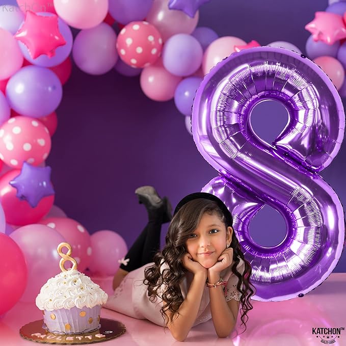 KatchOn, Giant Purple 8 Balloon Number - 40 Inch | Number 8 Balloon For Girls | Mermaid Party Decorations | 8th Birthday Decorations for Girls | 8 Birthday Balloon For Anniversary Decorations