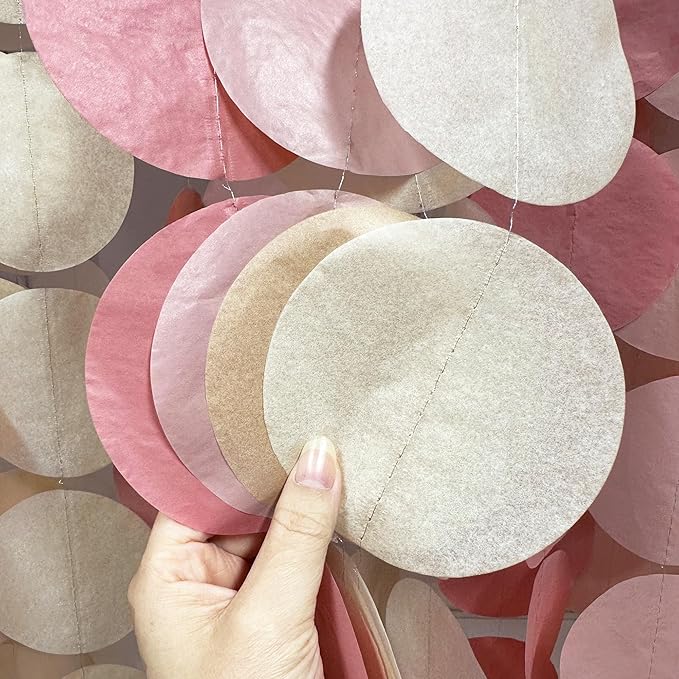 205 Ft Dusty Rose Pink Party Decorations Dusty Pink Khaki Beige Circle Dot Backdrop Garland Tissue Paper Polka Dots Hanging Streamer for Girl Baby Shower Birthday Wedding Bridal Shower Party Supplies